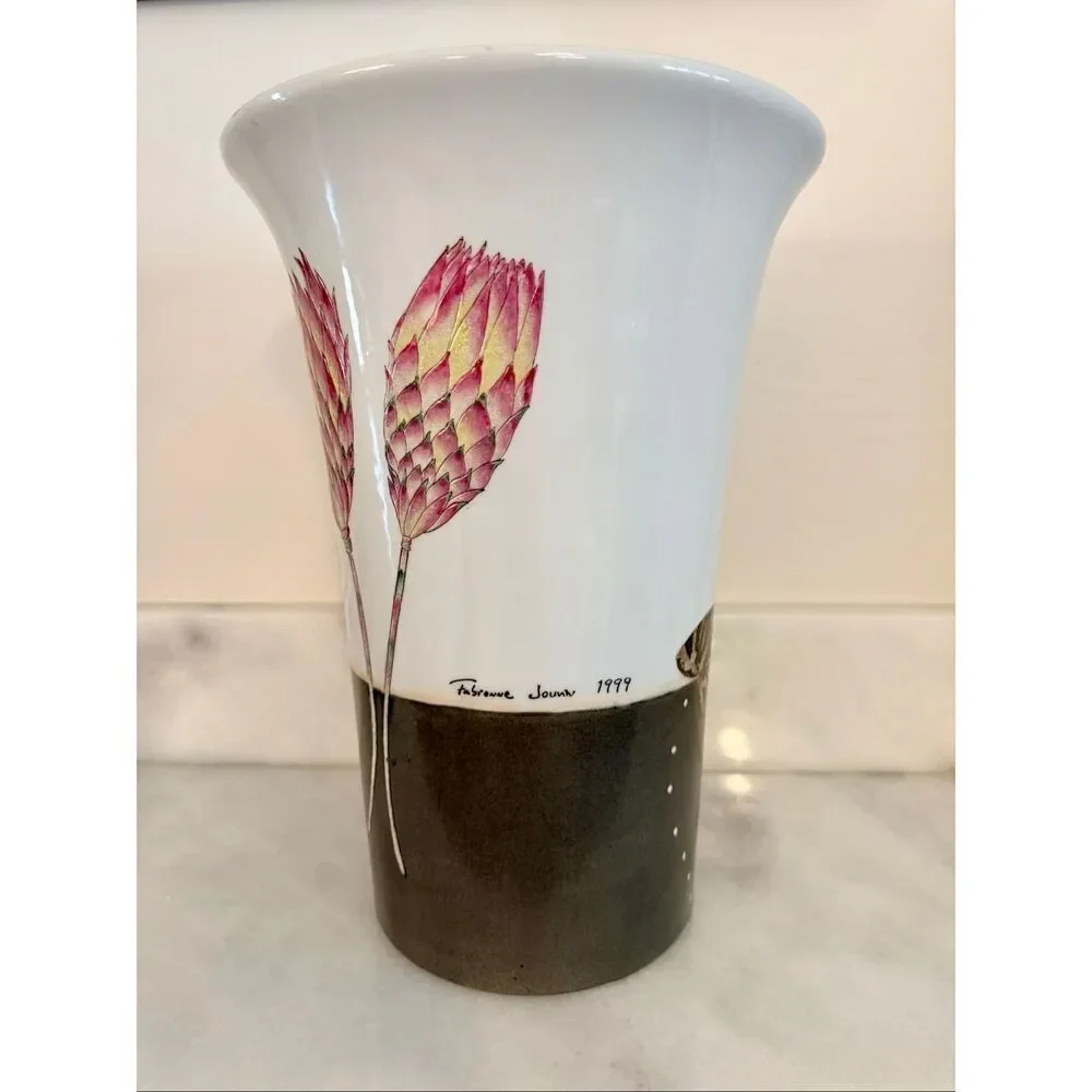 Vintage Fabienne Jouvin Paris Floral Butterfly Signed Porcelain Vase Multicolor